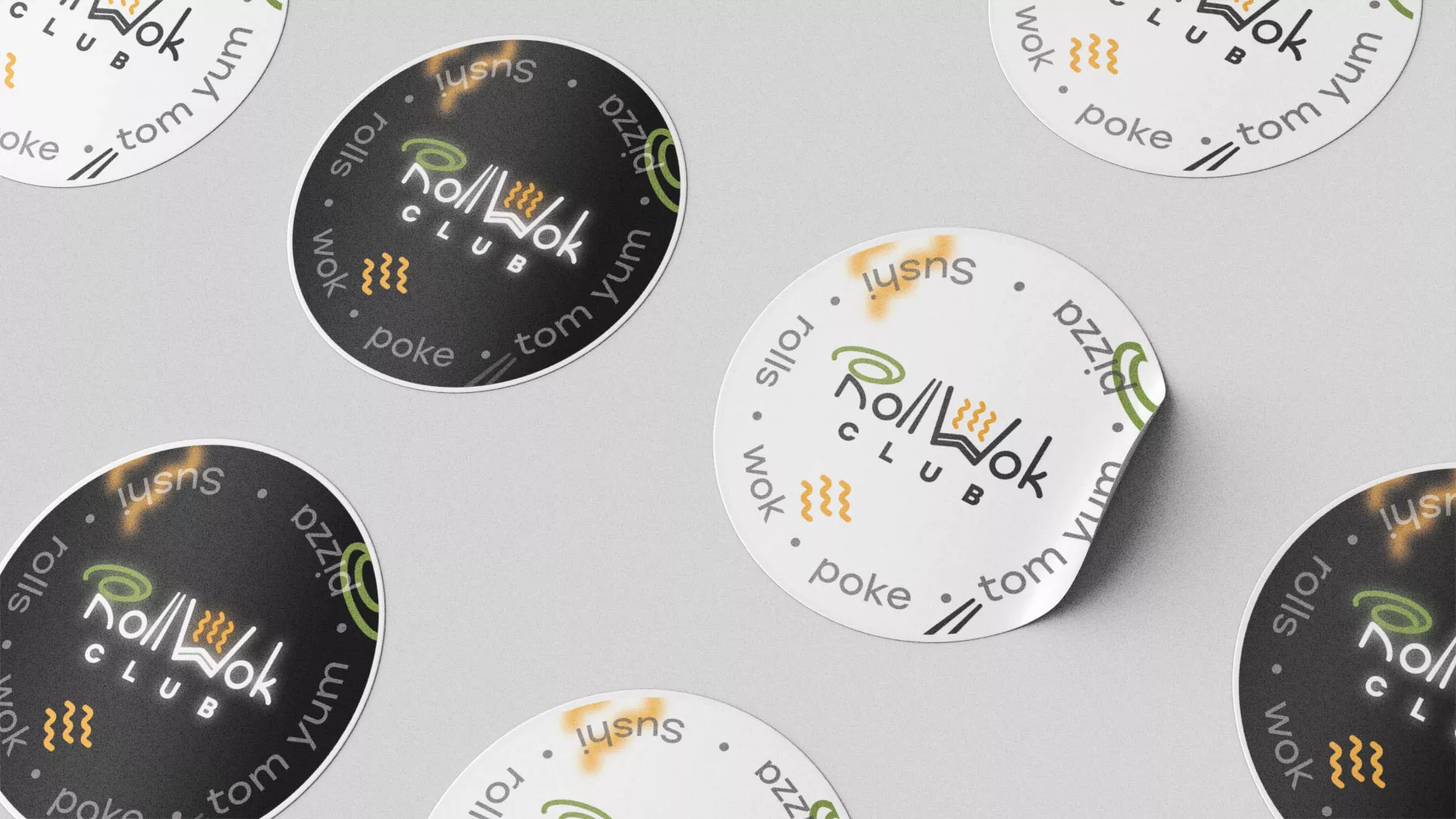 Разработка наклеек для суши-бара «Roll Wok Club» в Кингисеппе